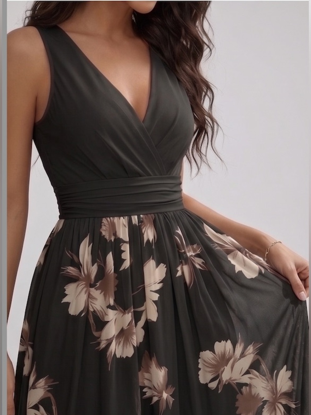 Tropical Floral V-Neck Smocked Back Maxi Dress - Picture 4 of 8